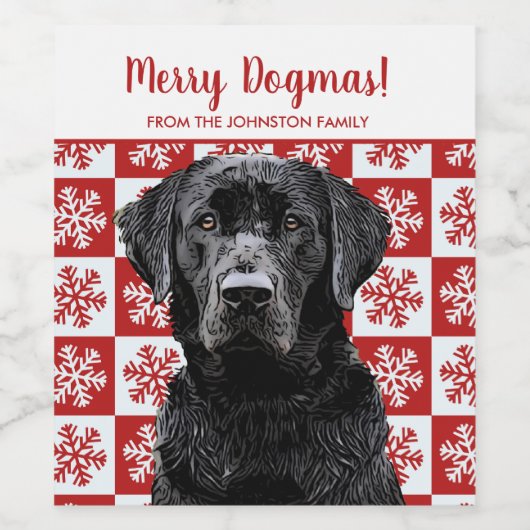 Vrolijk Kerstmis Dogmas Zwart Lab Feestelijk Wijn Etiket (Enkel label)