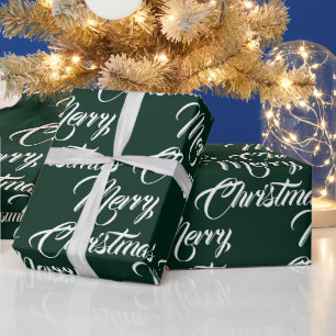Vrolijk Kerstmis donker groen aangepaste script el Cadeaupapier