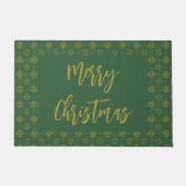 Vrolijk Kerstmis Donker Groen en Goud Script Deurmat (Voorkant)