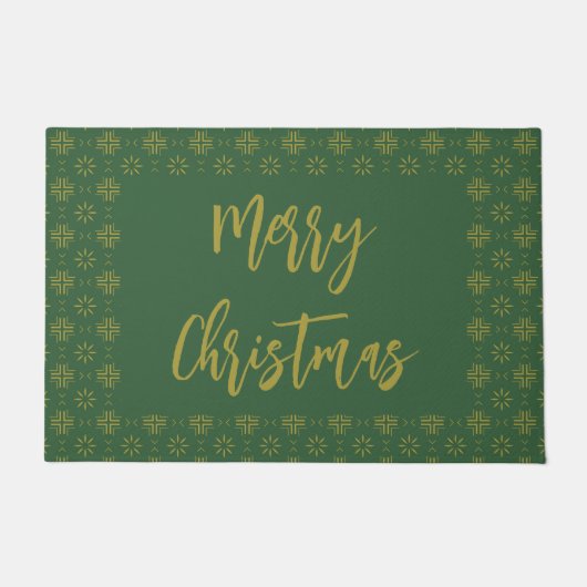 Vrolijk Kerstmis Donker Groen en Goud Script Deurmat (Voorkant)