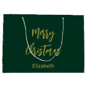 Vrolijk Kerstmis Donker Groen en Gouden Namen Bome Groot Cadeauzakje (Achterkant)