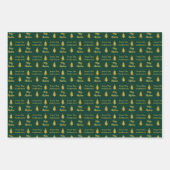 Vrolijk Kerstmis Donker Groen en Gouden Namen Bome Inpakpapier Vel (Voorkant 3)