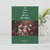 Vrolijk Kerstmis Donker Groen Hond Pet Foto Feestdagenkaart (Staand voorkant)