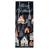 Vrolijk Kerstmis | Donkerblauw Kerstmis dorp Wijn Cadeautas (Achterkant)