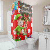 Vrolijk Kerstmis Douche Gordijn, Elf Douchegordijn (In situ)