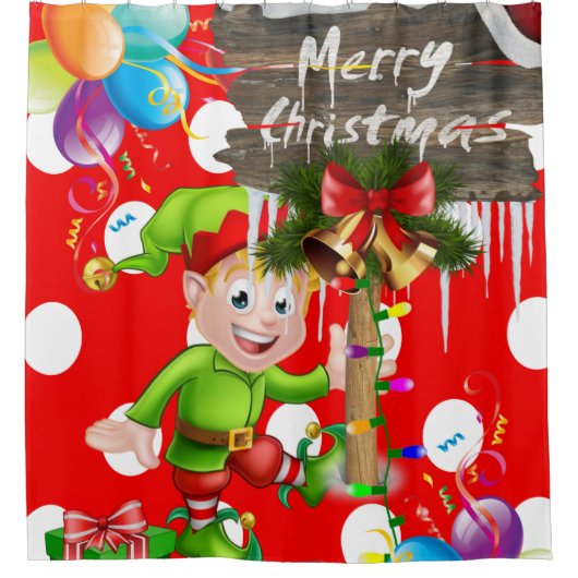 Vrolijk Kerstmis Douche Gordijn, Elf Douchegordijn (Voorkant)