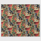 Vrolijk Kerstmis Duitse Herder Puppy Cadeaupapier (Vlak)