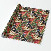 Vrolijk Kerstmis Duitse Herder Puppy Cadeaupapier (Uitgerold)