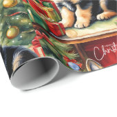 Vrolijk Kerstmis Duitse Herder Puppy Cadeaupapier (Rol Hoek)