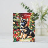 Vrolijk Kerstmis Duitse Herder Puppy Feestdagenkaart (Staand voorkant)