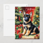 Vrolijk Kerstmis Duitse Herder Puppy Feestdagenkaart (Voorkant / Achterkant)