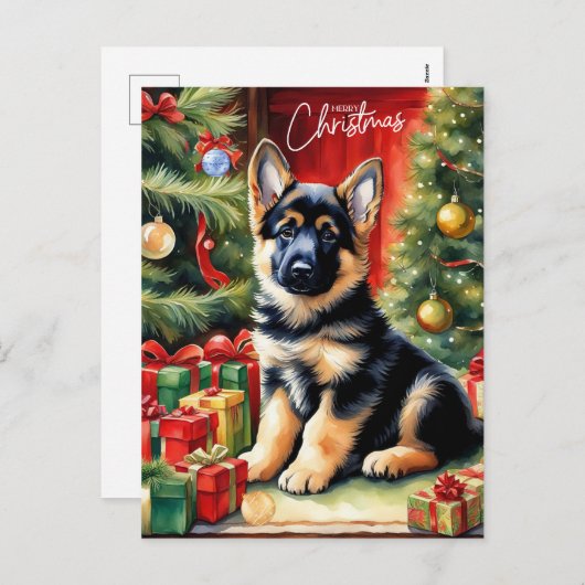 Vrolijk Kerstmis Duitse Herder Puppy Feestdagenkaart (Voorkant / Achterkant)