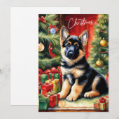Vrolijk Kerstmis Duitse Herder Puppy Feestdagenkaart (Voorkant / Achterkant)