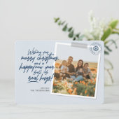 Vrolijk Kerstmis Echt Hugs Script Navy Foto Feestdagenkaart (Staand voorkant)