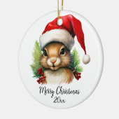 Vrolijk Kerstmis Eekhoorn in Santa Hoed Holly Cust Keramisch Ornament (Links)