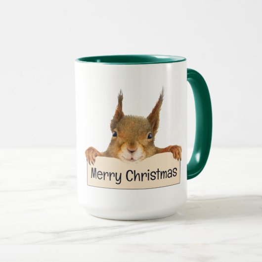 Vrolijk Kerstmis Eekhoorn Kerstboom bewerkbaar Mok (Voorkant rechts)