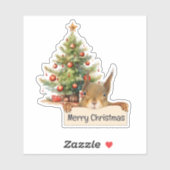 Vrolijk Kerstmis Eekhoorn Kerstboom bewerkbaar Sticker (Vel)