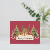 Vrolijk Kerstmis Eekhoorn Twee Kerstbomen Feestdagenkaart (Staand voorkant)