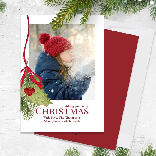 Vrolijk Kerstmis Een foto Botanisch groen Feestdagenkaart