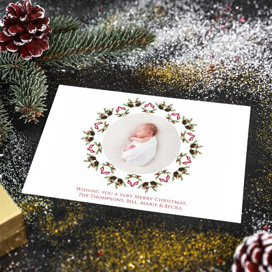 Vrolijk Kerstmis Één Foto Rood en Groen Feestdagenkaart