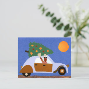 Vrolijk kerstmis eend in auto met kerstboom reizen briefkaart