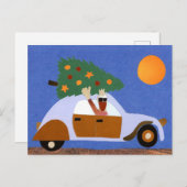 Vrolijk kerstmis eend in auto met kerstboom reizen briefkaart (Voorkant / Achterkant)
