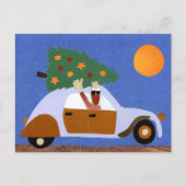 Vrolijk kerstmis eend in auto met kerstboom reizen briefkaart (Voorkant)