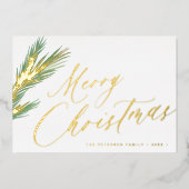 Vrolijk Kerstmis eenvoudig elegant script goud Folie Feestdagenkaart (Voorkant)