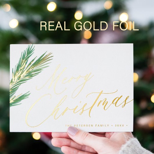 Vrolijk Kerstmis eenvoudig elegant script goud Folie Feestdagenkaart