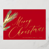 Vrolijk Kerstmis eenvoudig elegant script rood gou Folie Feestdagenkaart (Voorkant)