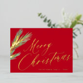 Vrolijk Kerstmis eenvoudig elegant script rood gou Folie Feestdagenkaart (Staand Voorkant)