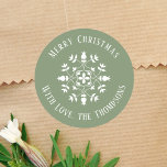 Vrolijk Kerstmis Eenvoudig Elegant Sneeuwvlok Ontw Ronde Sticker<br><div class="desc">Deze kerstvakantie ontwerp beschikt over een Merry Christmas vakantie rood wit cadeau sticker label met een kleurrijke moderne schattige sneeuwvlok, een eenvoudige hedendaagse, een minimalistische wintertypografie, een leuke grillige kerstfeestje, een moderne simplistische feestelijke gunst, een klassieke familienaam eenvoudige kerstdagen, een trendy stijlvolle kerst, grillige typografie sjabloon chic, vakantie kerstcadeau label...</div>