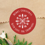 Vrolijk Kerstmis Eenvoudig Elegant Sneeuwvlok Ontw Ronde Sticker<br><div class="desc">Deze kerstvakantie ontwerp beschikt over een Merry Christmas vakantie rood wit cadeau sticker label met een kleurrijke moderne schattige sneeuwvlok, een eenvoudige hedendaagse, een minimalistische wintertypografie, een leuke grillige kerstfeestje, een moderne simplistische feestelijke gunst, een klassieke familienaam eenvoudige kerstdagen, een trendy stijlvolle kerst, grillige typografie sjabloon chic, vakantie kerstcadeau label...</div>