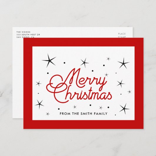 Vrolijk Kerstmis eenvoudig rood en wit Briefkaart (Voorkant / Achterkant)