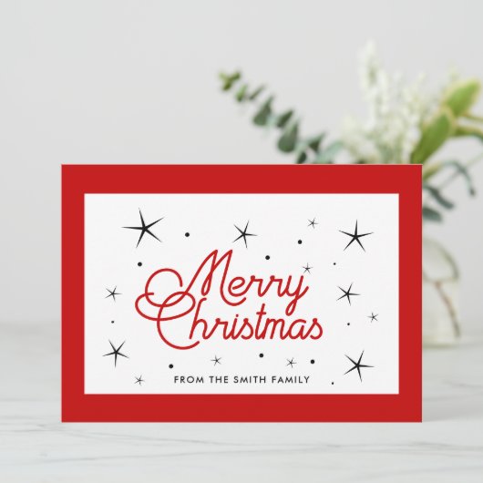 Vrolijk Kerstmis eenvoudig rood en wit Feestdagenkaart (Staand voorkant)