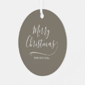 Vrolijk Kerstmis Eenvoudig Script Metalen Ornament (Voorkant links)