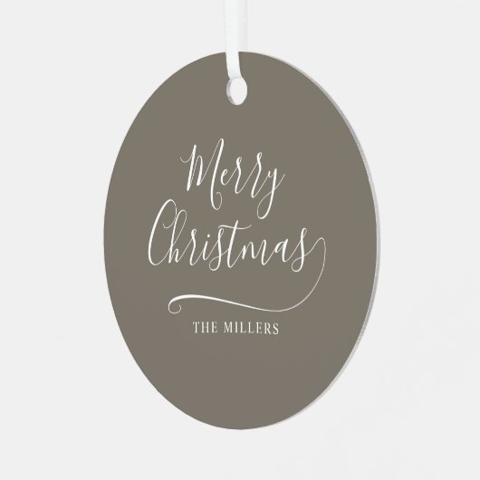 Vrolijk Kerstmis Eenvoudig Script Metalen Ornament (Voorkant links)