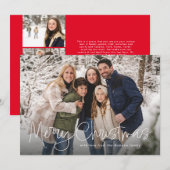 Vrolijk Kerstmis eenvoudig script rood vier foto Feestdagenkaart (Voorkant / Achterkant)