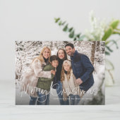 Vrolijk Kerstmis eenvoudig script rood vier foto Feestdagenkaart (Staand voorkant)