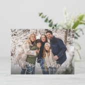 Vrolijk Kerstmis eenvoudig script vier foto groen Feestdagenkaart (Staand voorkant)