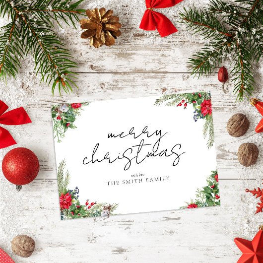 Vrolijk Kerstmis Eenvoudig Script Winter gebladert Feestdagenkaart