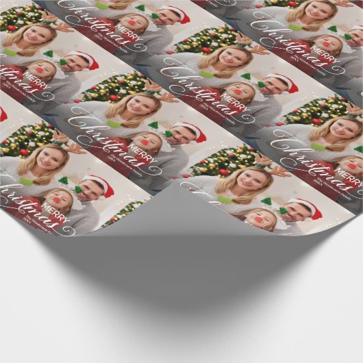 Vrolijk Kerstmis Eenvoudige Aangepaste Foto Cadeaupapier (Hoek)
