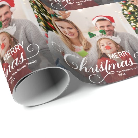 Vrolijk Kerstmis Eenvoudige Aangepaste Foto Cadeaupapier (Rol Hoek)