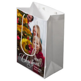 Vrolijk Kerstmis Eenvoudige Aangepaste Foto Medium Cadeauzakje