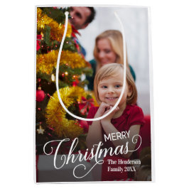 Vrolijk Kerstmis Eenvoudige Aangepaste Foto Medium Cadeauzakje