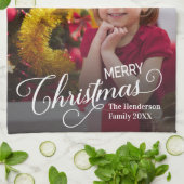 Vrolijk Kerstmis Eenvoudige Aangepaste Foto Theedoek (Gevouwen)