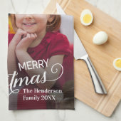 Vrolijk Kerstmis Eenvoudige Aangepaste Foto Theedoek (Quarter Fold)