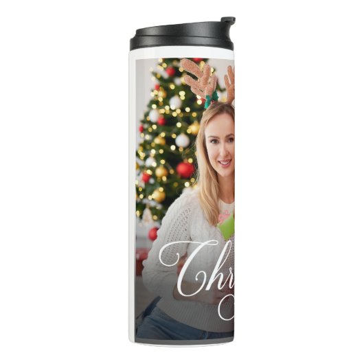 Vrolijk Kerstmis Eenvoudige Aangepaste Foto Thermosbeker (Gedraaid links)