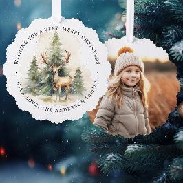 Vrolijk Kerstmis eenvoudige elegante foto pijnboom Ornament Kaart