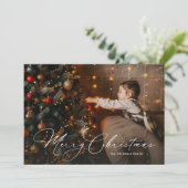 Vrolijk Kerstmis eenvoudige elegante script foto Feestdagenkaart (Staand voorkant)